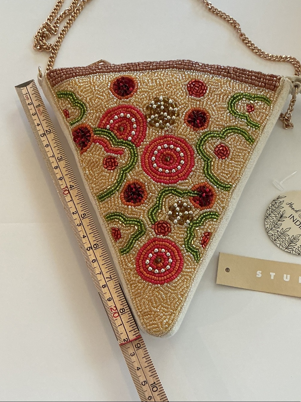 * NWT Hand Beaded Pizza Slice Crossbody Bag with Gold Chain Strap (#2) - Picture 2 of 6
